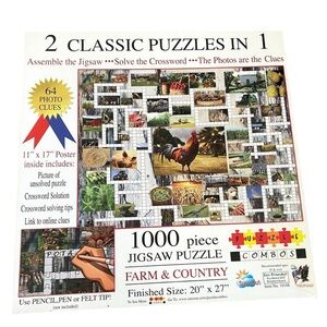 SUNSOUT 1000 jigsaw puzzle crossword puzzle combo 2 in 1 farm & country poster